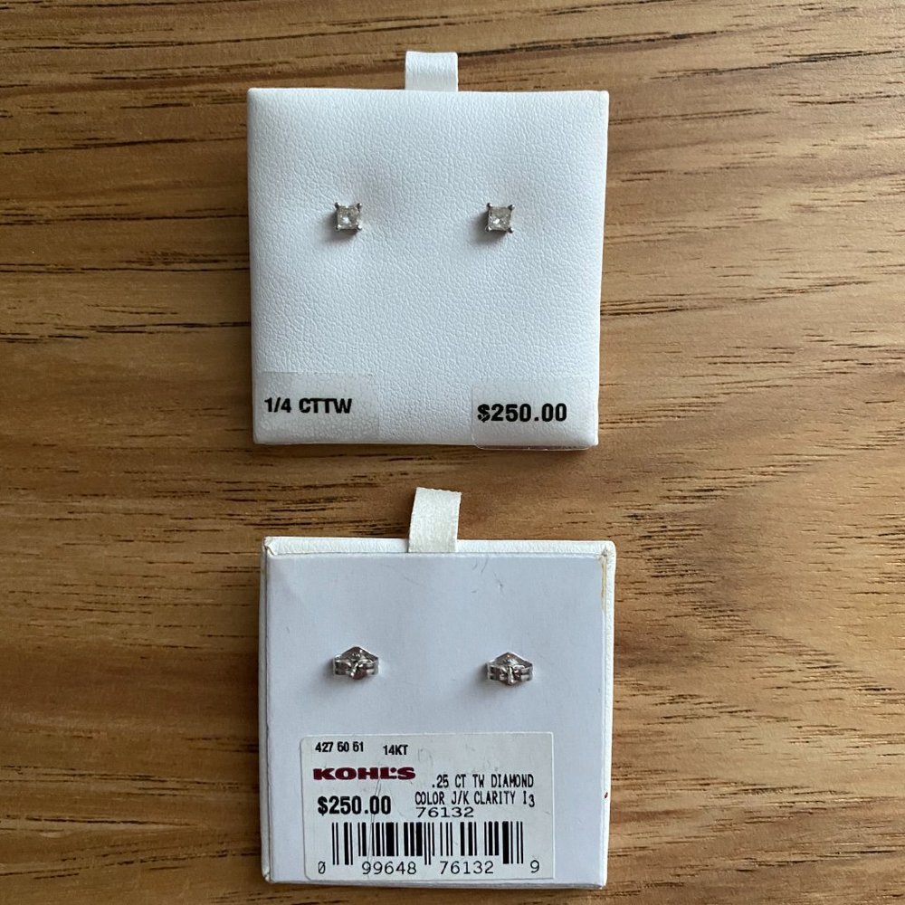 14k White Gold 1/4 ct. T.W. Princess-Cut Diamond Solitaire Earrings